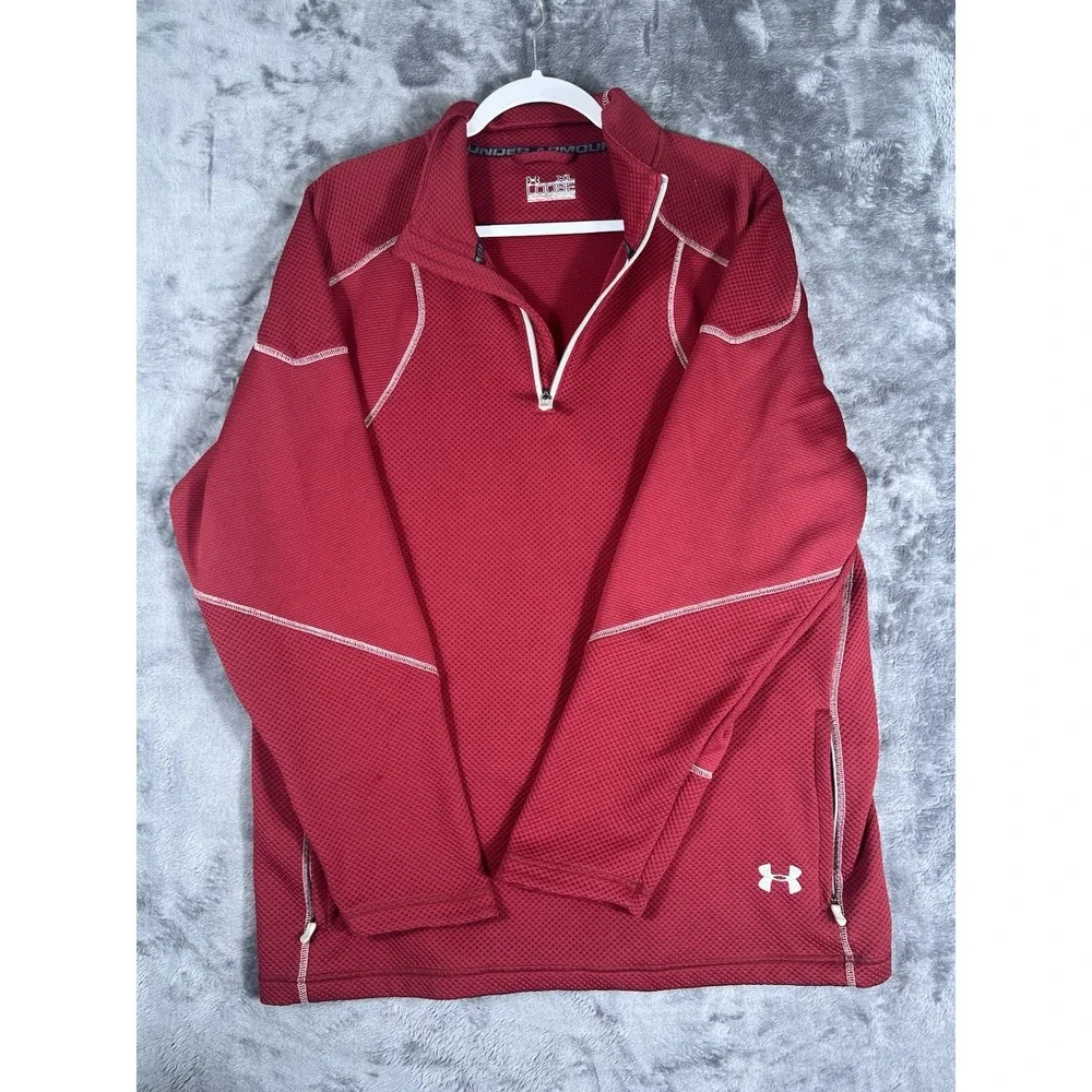 Under Armour Mens XL Allseasongear Loose 1/4 Zip Pullover Red Waffle Knit Jacket